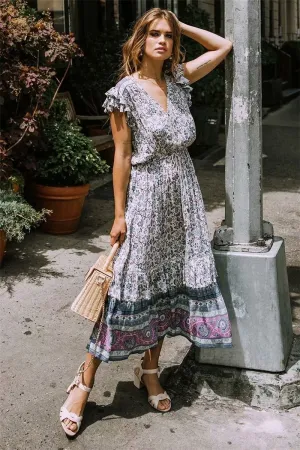 MULBERRY Boho Chic Floral Print Sleeveless Dress