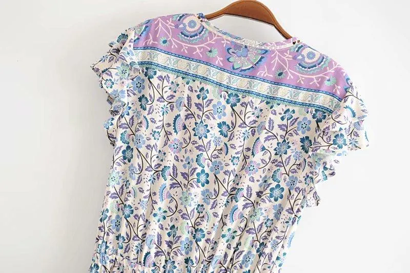MULBERRY Boho Chic Floral Print Sleeveless Dress