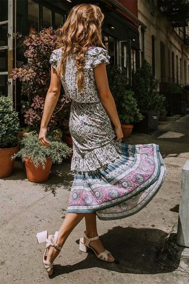 MULBERRY Boho Chic Floral Print Sleeveless Dress