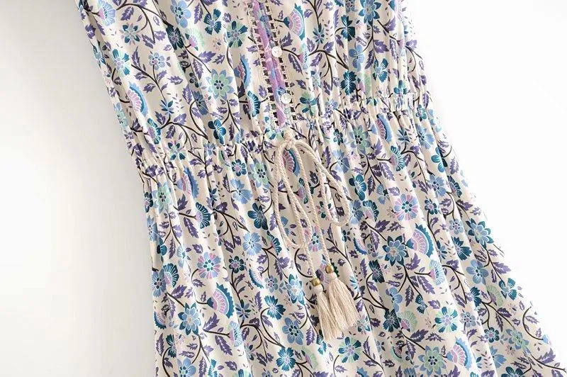 MULBERRY Boho Chic Floral Print Sleeveless Dress