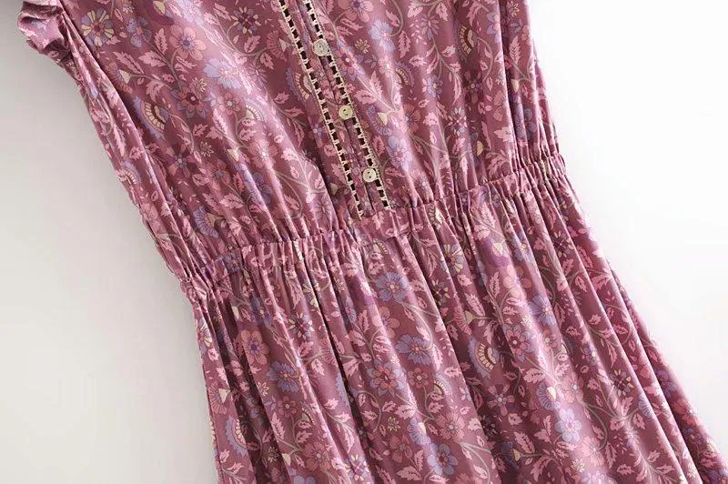 MULBERRY Boho Chic Floral Print Sleeveless Dress