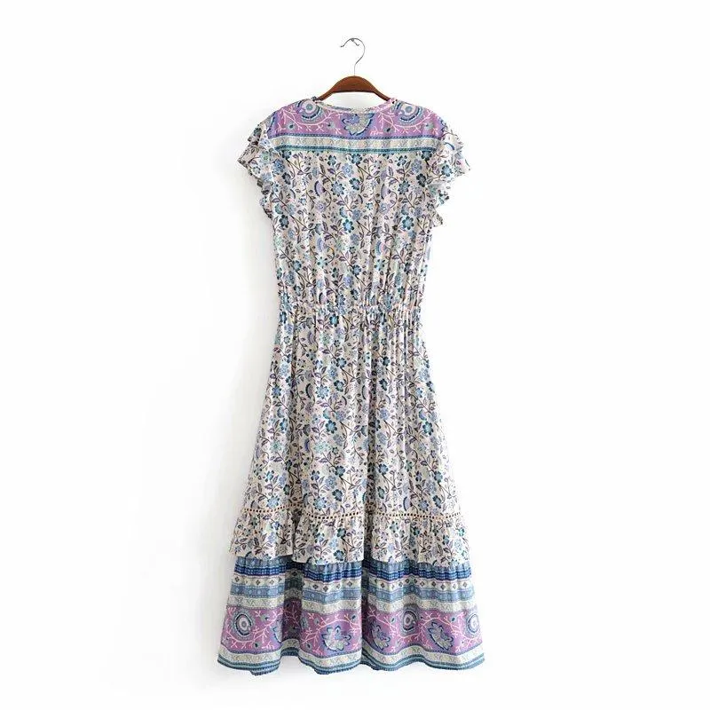 MULBERRY Boho Chic Floral Print Sleeveless Dress
