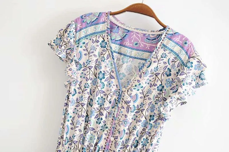 MULBERRY Boho Chic Floral Print Sleeveless Dress