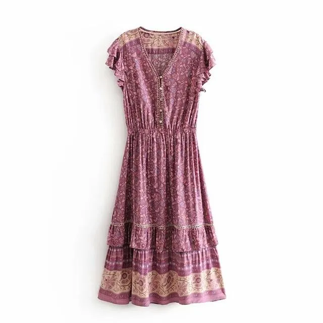 MULBERRY Boho Chic Floral Print Sleeveless Dress