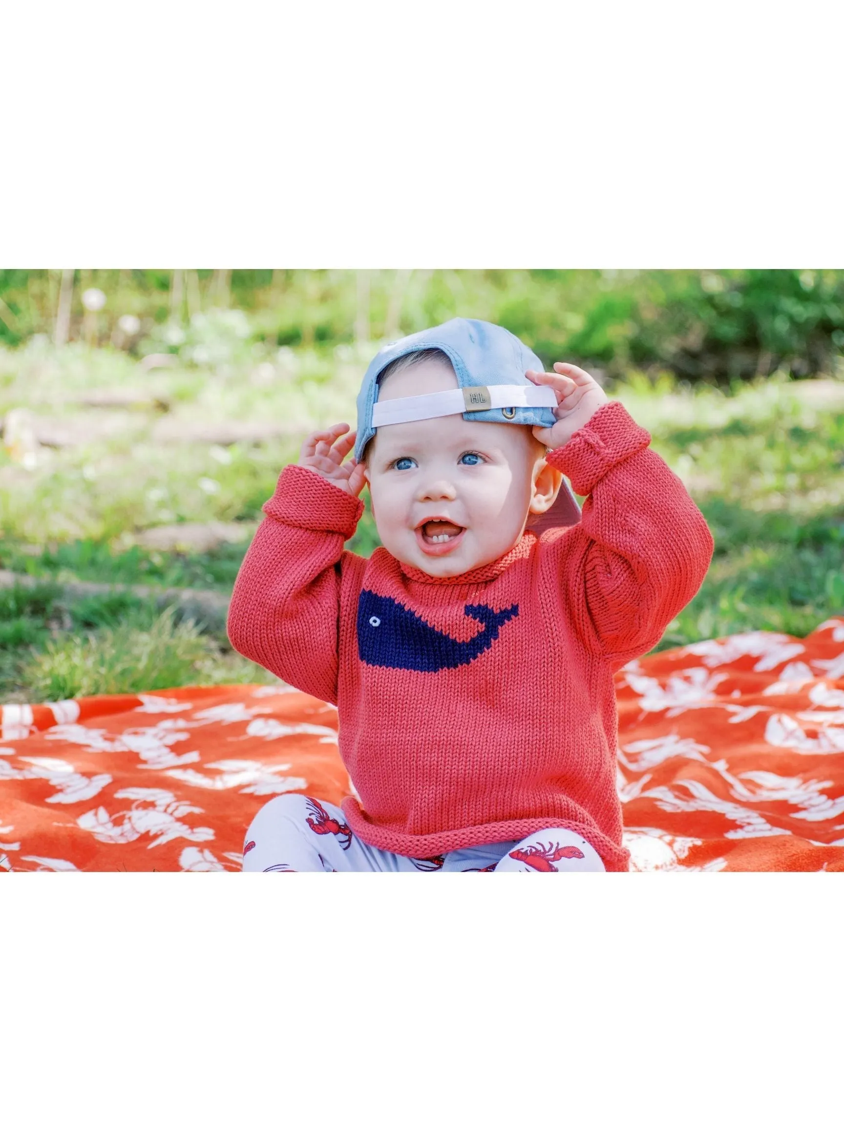 Nantucket Red and Blue Whale Roll Neck Sweater