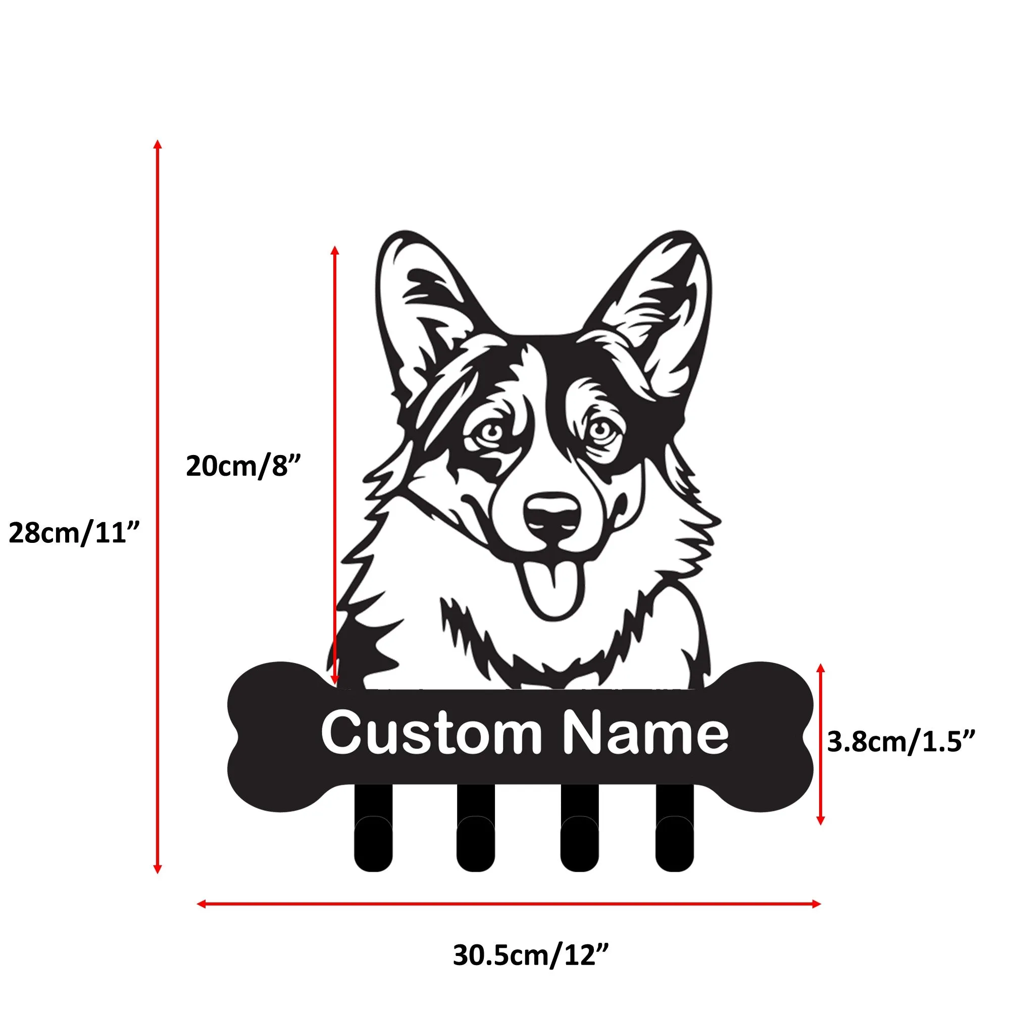 Pembroke Welsh Corgi Custom Name Wall Hook for Leash Keys Towel