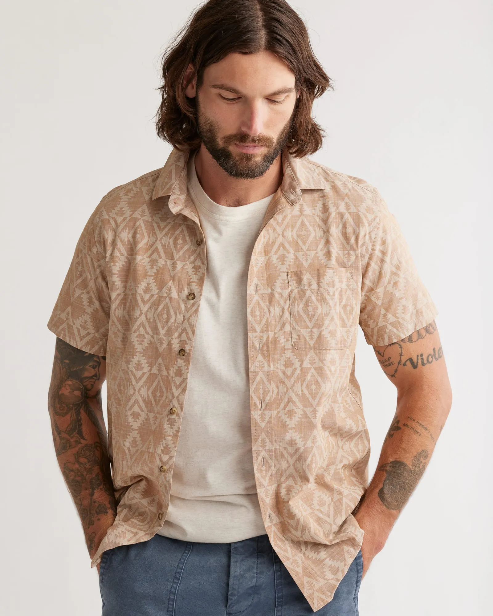 Pendleton Woolen Mills Short Sleeve Deacon Chambray Raptor Peak Shirt in Bronze