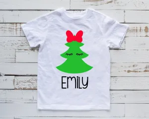 Personalized Christmas Tree T-shirt - Kids Custom Name Christmas Shirt - Christmas Tree with Eyelashes Personalized Holiday Shirt