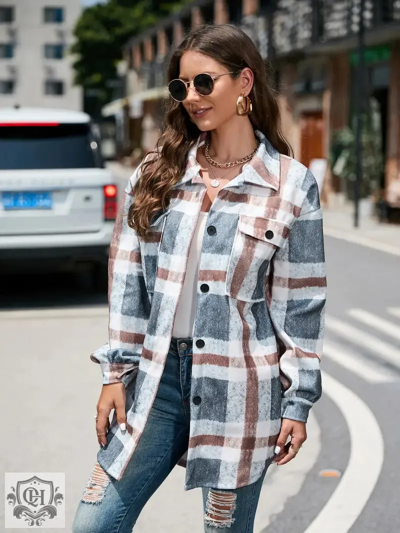 Plaid Collared Long Coat
