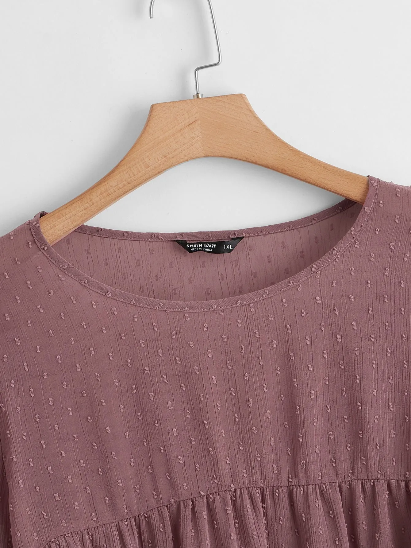 Plain Ruffle Hem Long Sleeve Round Neck Long Plus Size Blouse