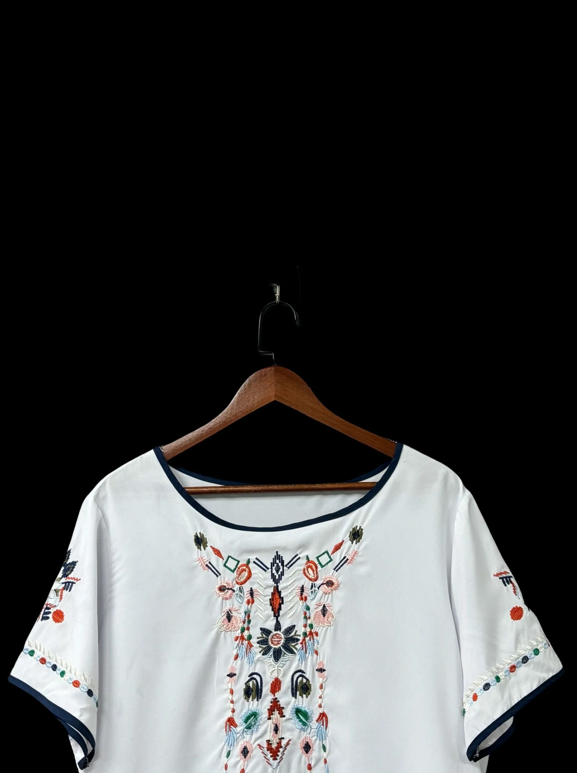 Plus Size Floral Embroidered Crew Neck Short Sleeve Blouse - Soft Slight Stretch Polyester Fabric, Vacation-Ready Top for Spring and All Seasons - Womens Casual Embroidery Clothing