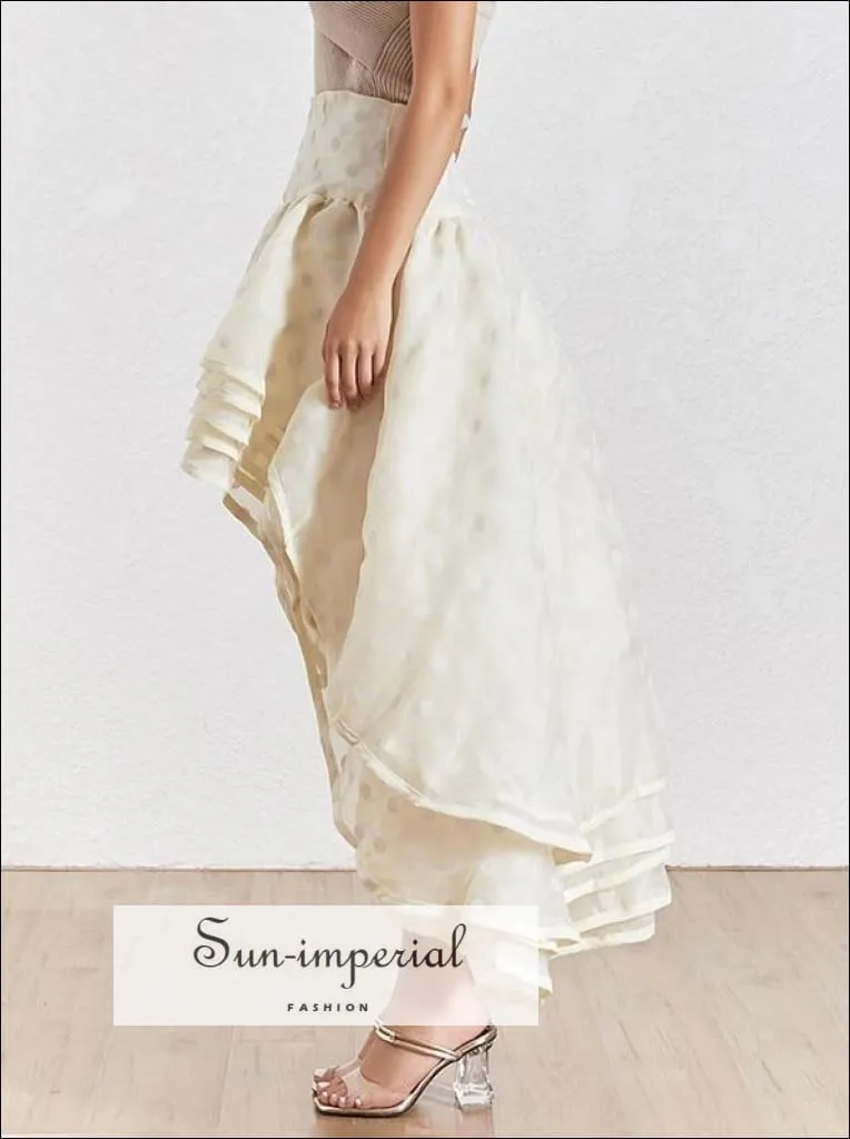 Poke Skirt - Elegant Polka Dot Women Skirt High Waist Slim Ruffles Asymmetrical Midi Skirts Female