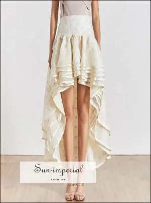 Poke Skirt - Elegant Polka Dot Women Skirt High Waist Slim Ruffles Asymmetrical Midi Skirts Female