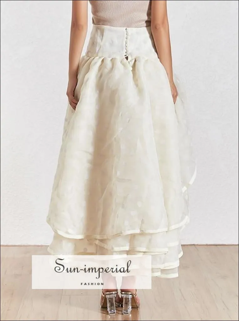 Poke Skirt - Elegant Polka Dot Women Skirt High Waist Slim Ruffles Asymmetrical Midi Skirts Female