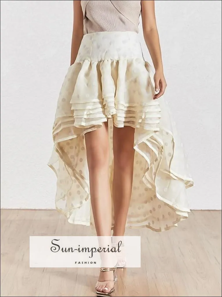 Poke Skirt - Elegant Polka Dot Women Skirt High Waist Slim Ruffles Asymmetrical Midi Skirts Female