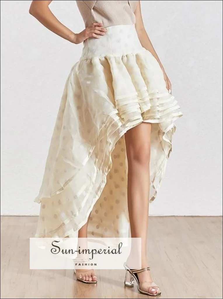 Poke Skirt - Elegant Polka Dot Women Skirt High Waist Slim Ruffles Asymmetrical Midi Skirts Female