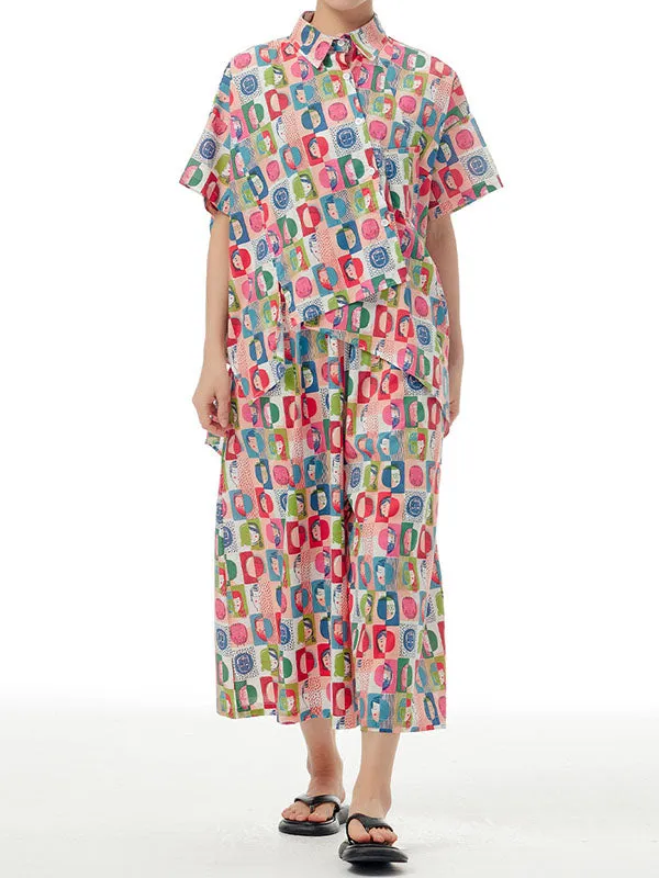 Printed Cropped Wide Leg Cropped Trousers Casual Pants Bottoms
