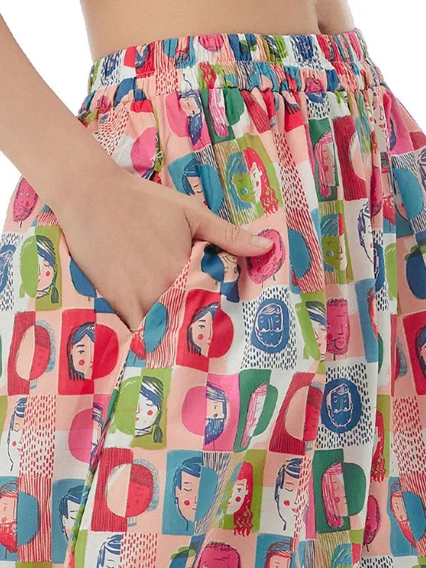 Printed Cropped Wide Leg Cropped Trousers Casual Pants Bottoms
