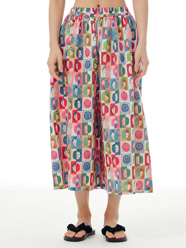 Printed Cropped Wide Leg Cropped Trousers Casual Pants Bottoms