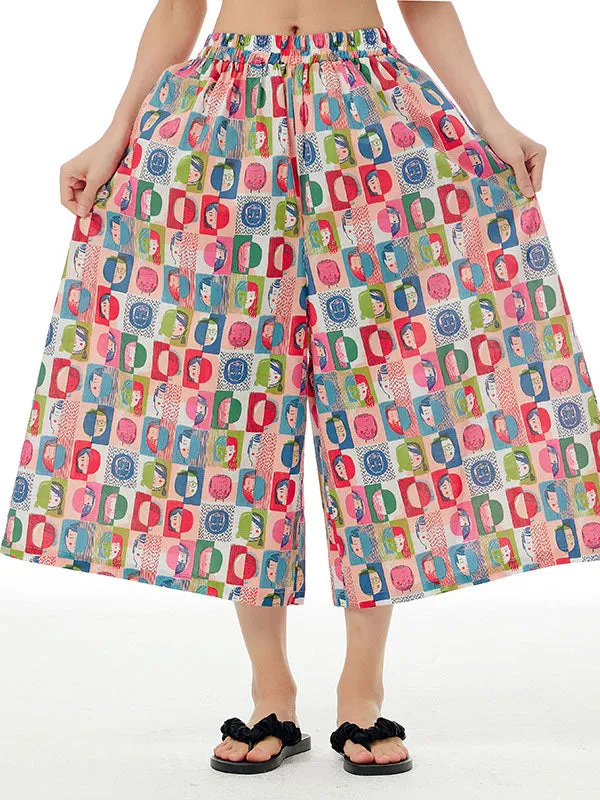 Printed Cropped Wide Leg Cropped Trousers Casual Pants Bottoms