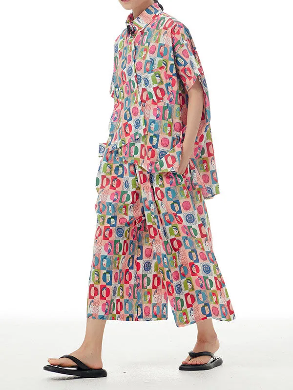 Printed Cropped Wide Leg Cropped Trousers Casual Pants Bottoms