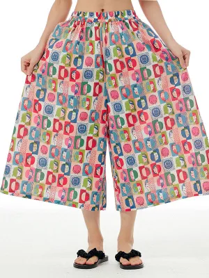 Printed Cropped Wide Leg Cropped Trousers Casual Pants Bottoms