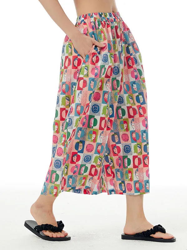 Printed Cropped Wide Leg Cropped Trousers Casual Pants Bottoms