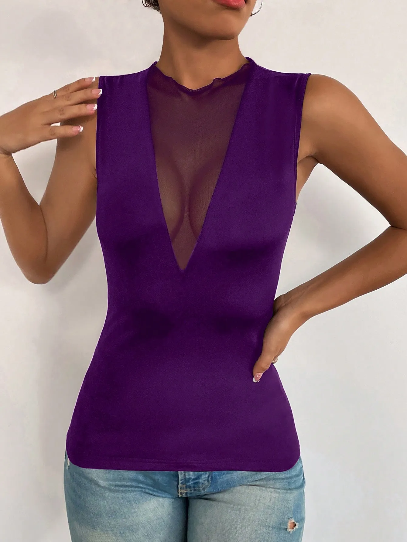 Privé Contrast Mesh Tank Top