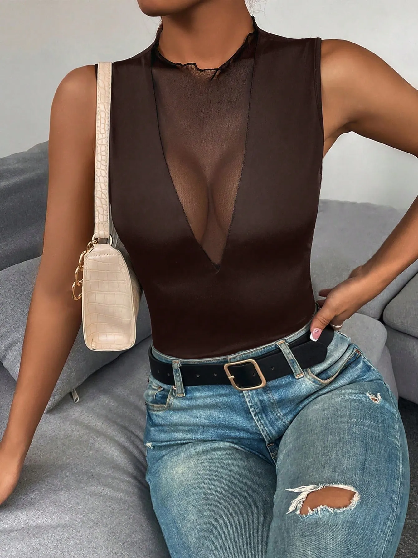 Privé Contrast Mesh Tank Top