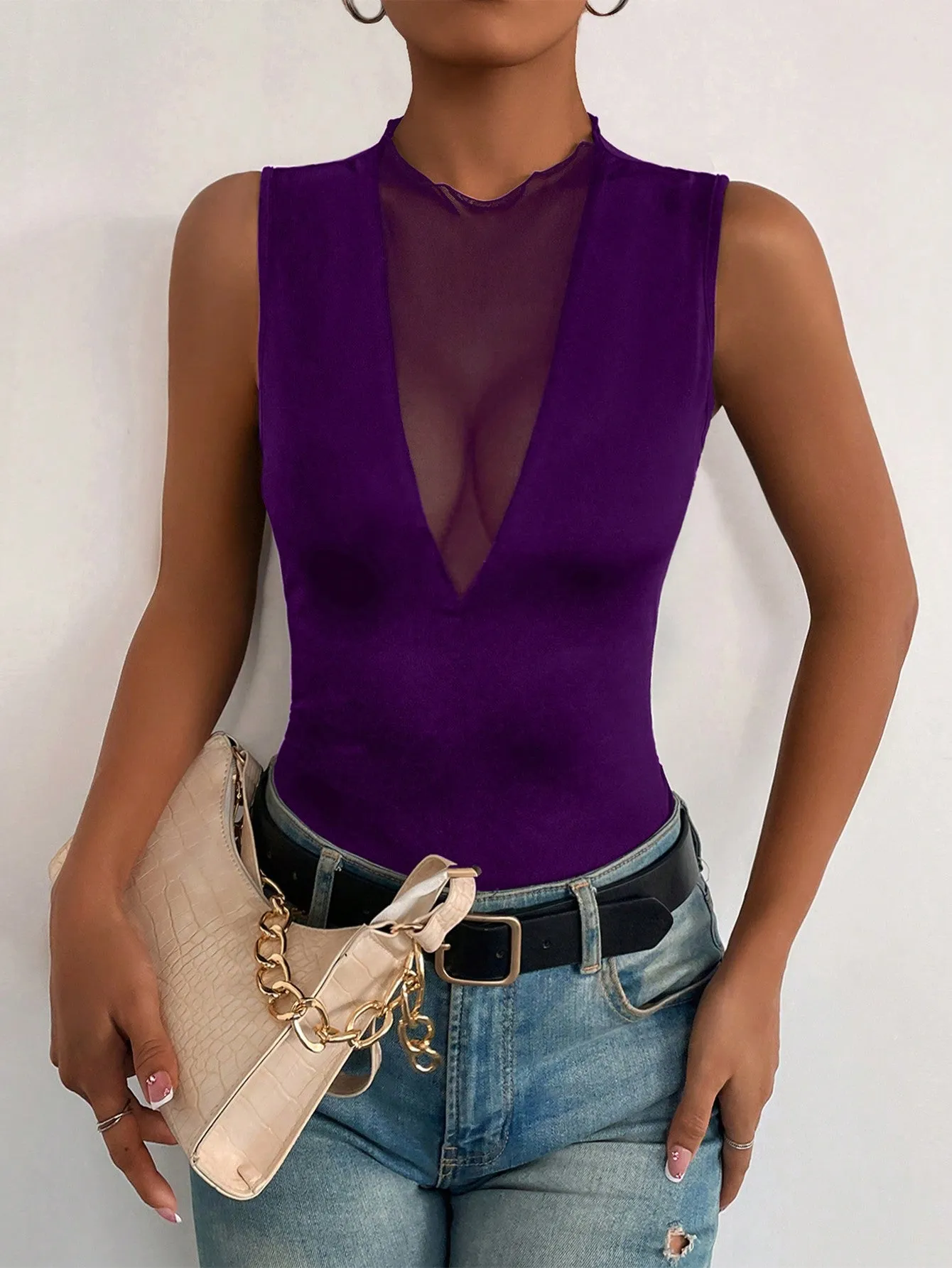 Privé Contrast Mesh Tank Top