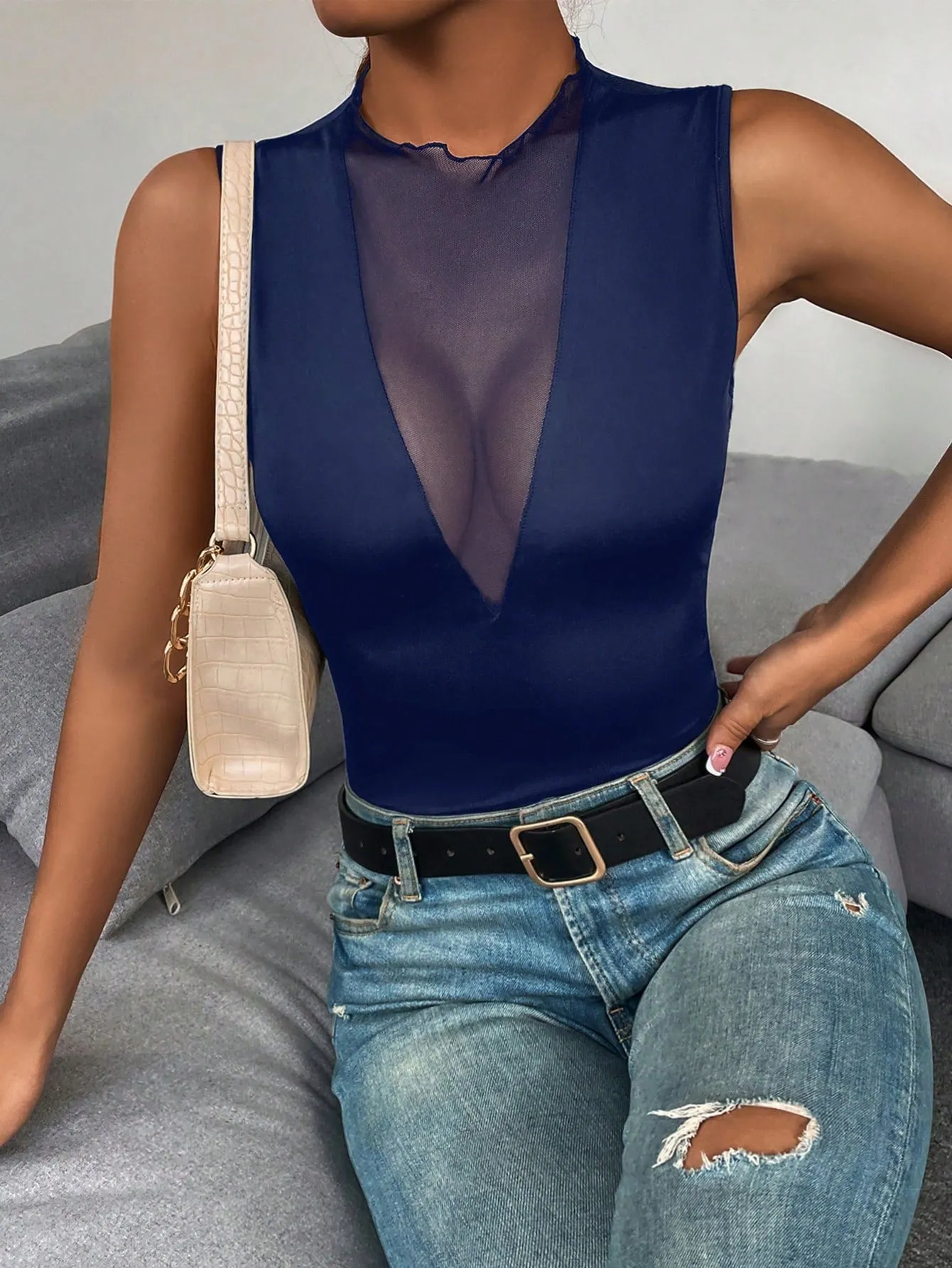 Privé Contrast Mesh Tank Top