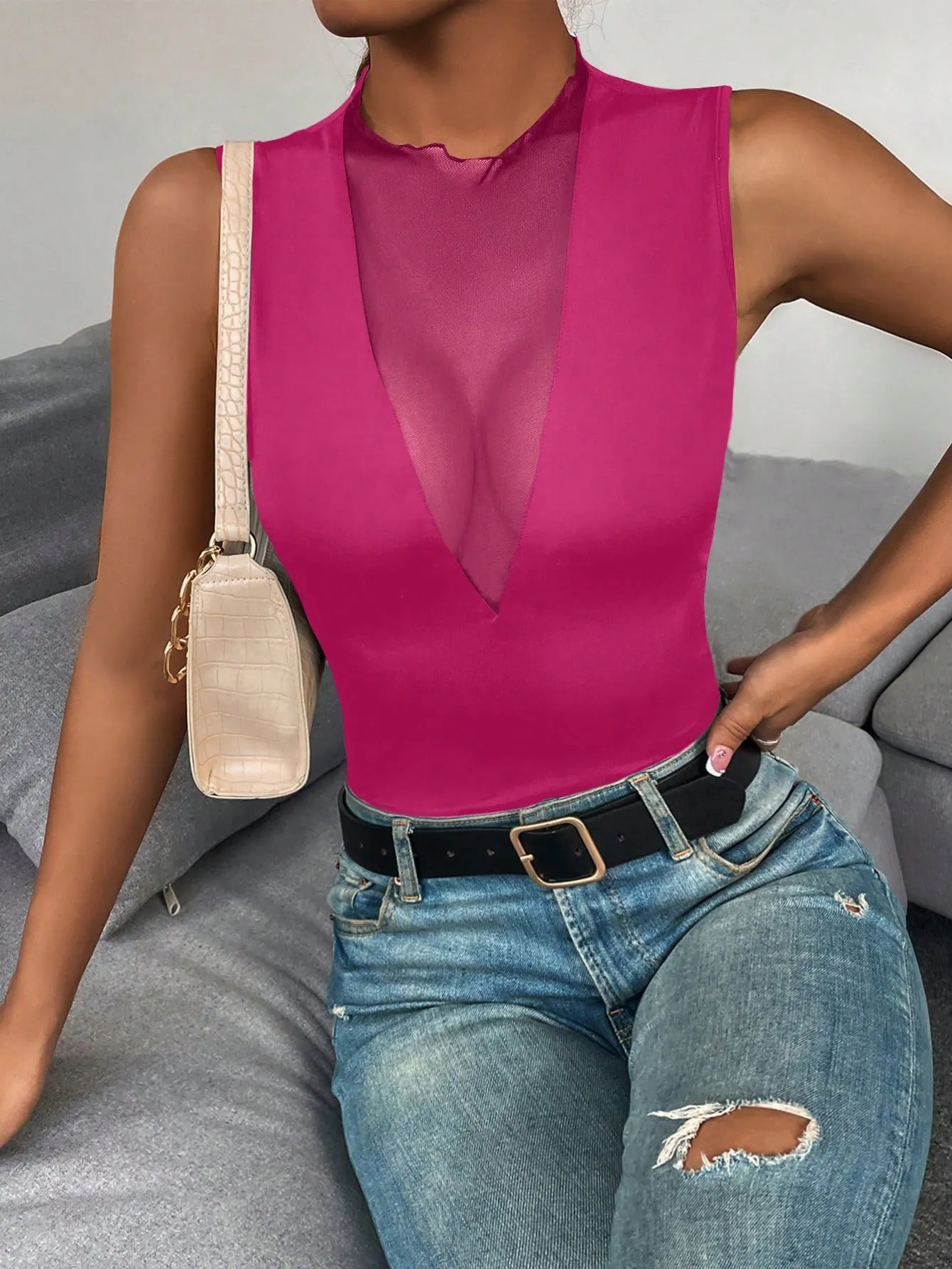 Privé Contrast Mesh Tank Top