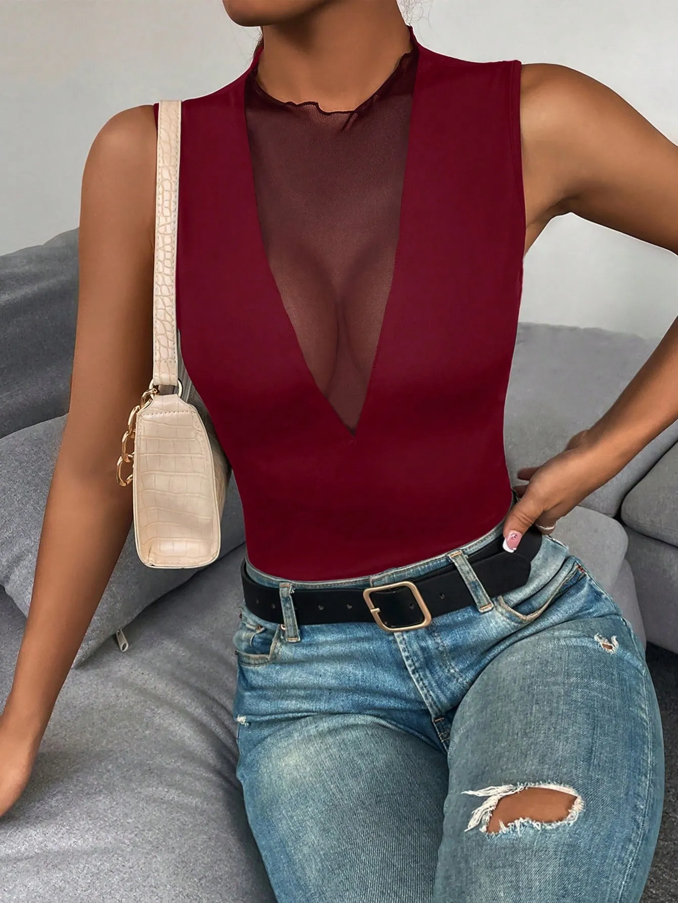 Privé Contrast Mesh Tank Top