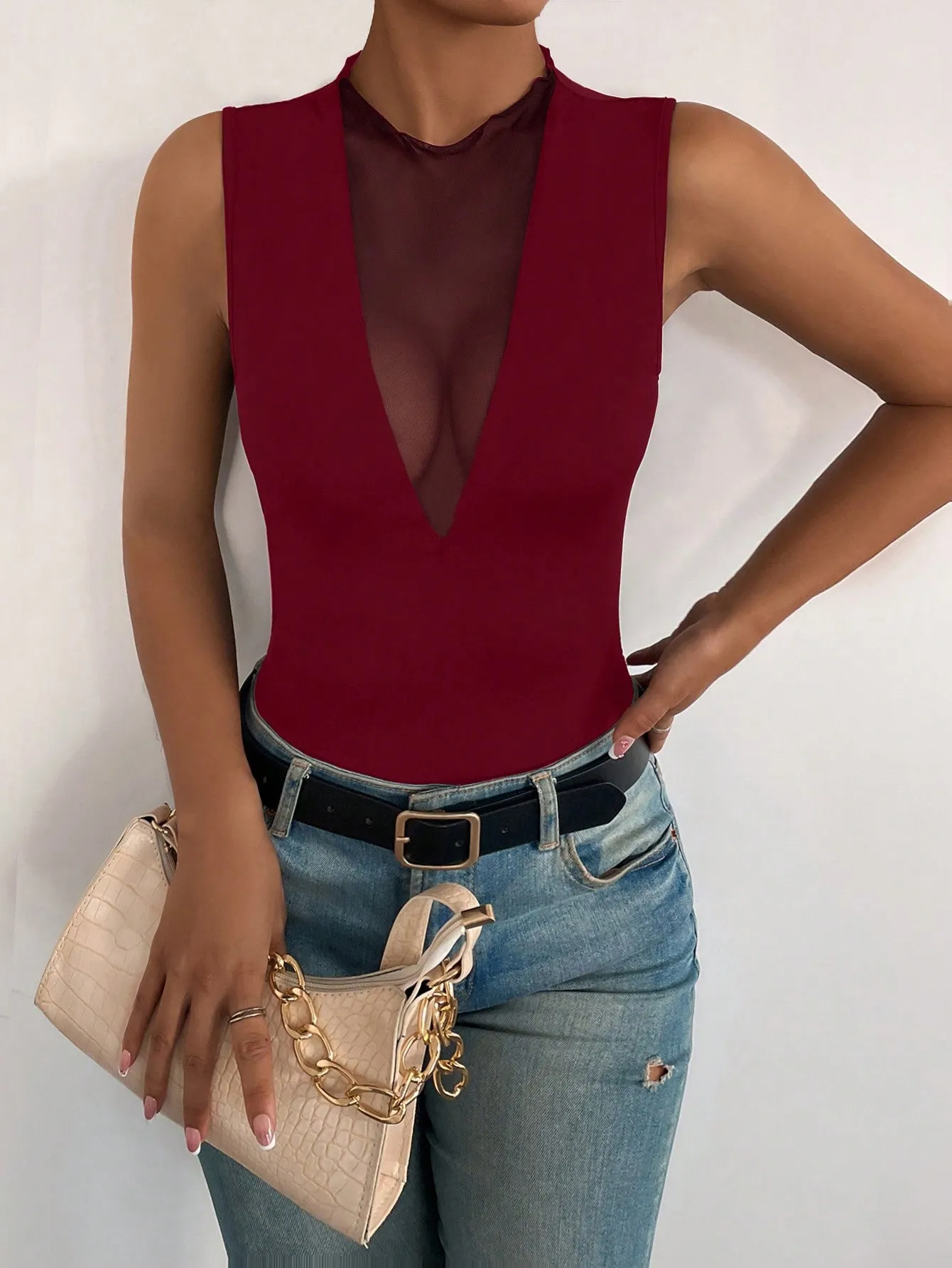 Privé Contrast Mesh Tank Top