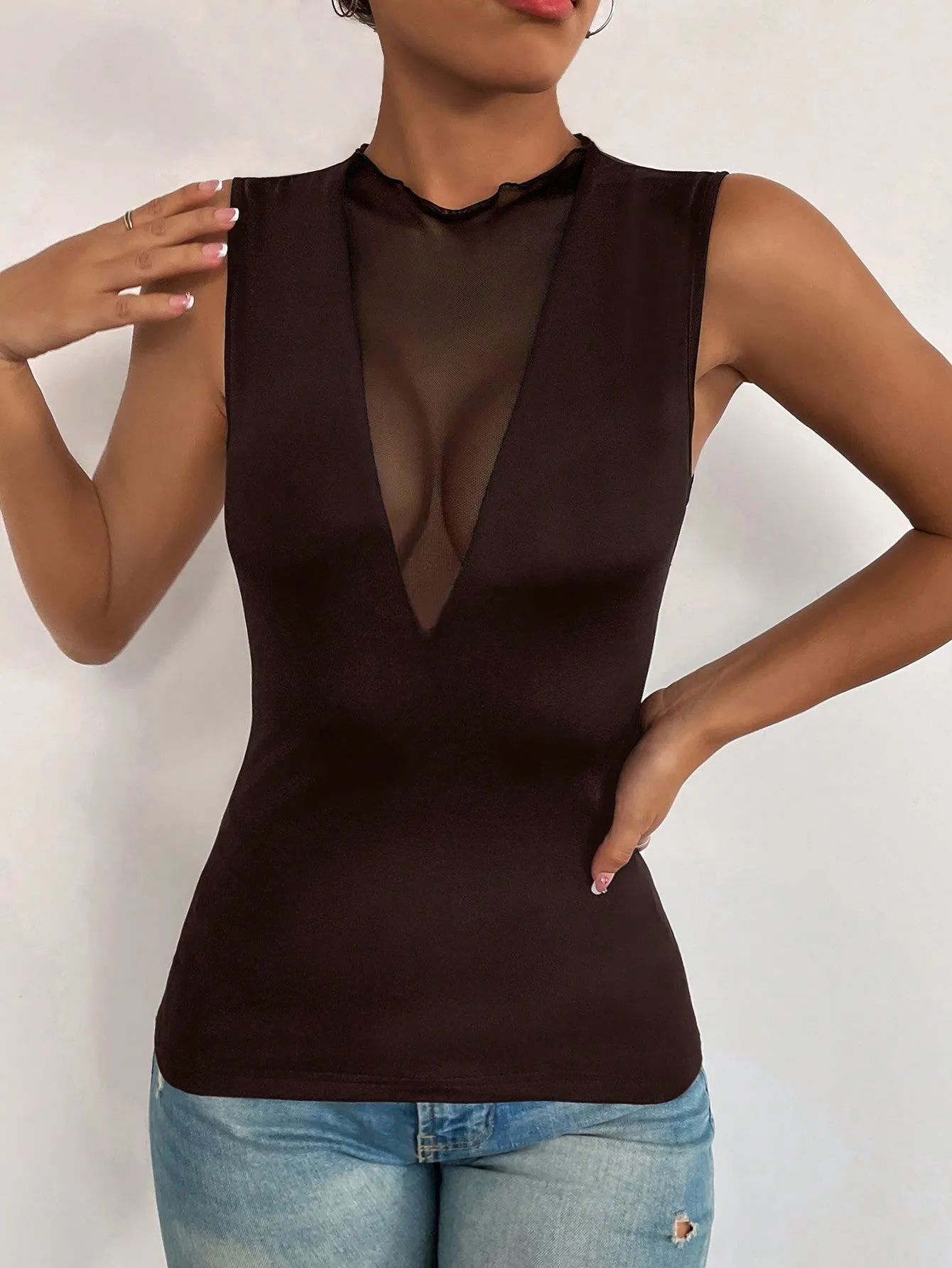 Privé Contrast Mesh Tank Top