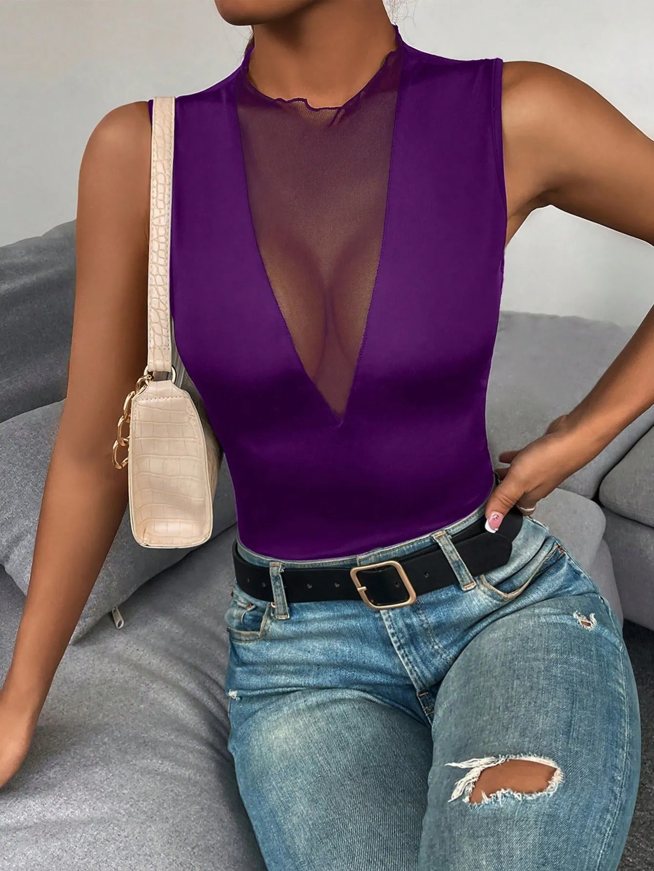 Privé Contrast Mesh Tank Top