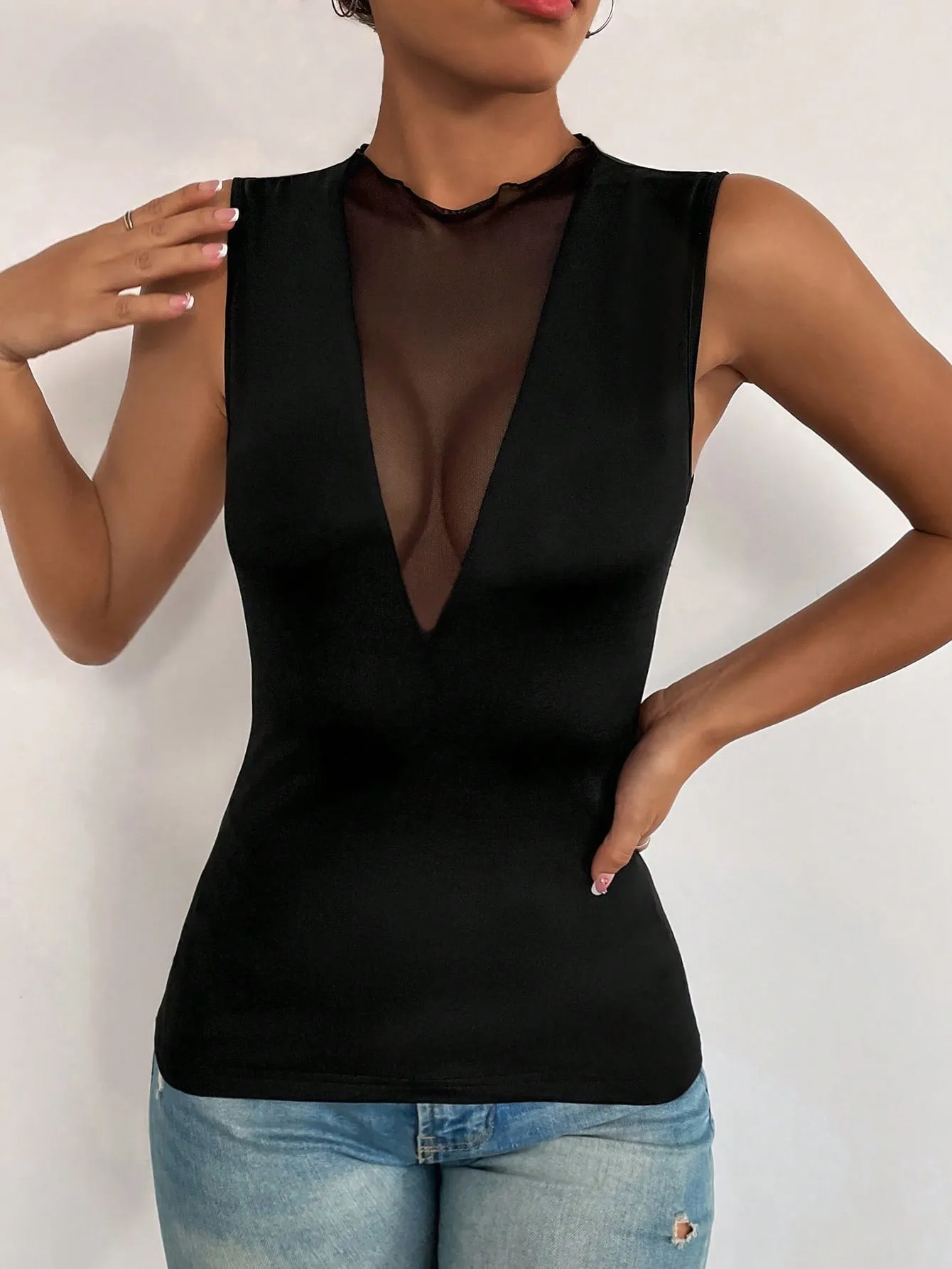 Privé Contrast Mesh Tank Top