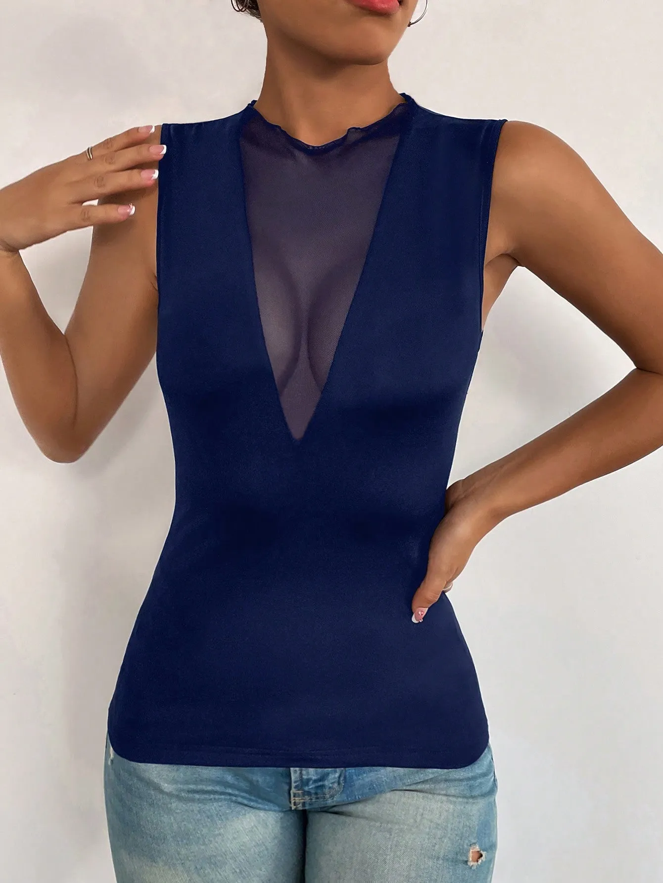 Privé Contrast Mesh Tank Top