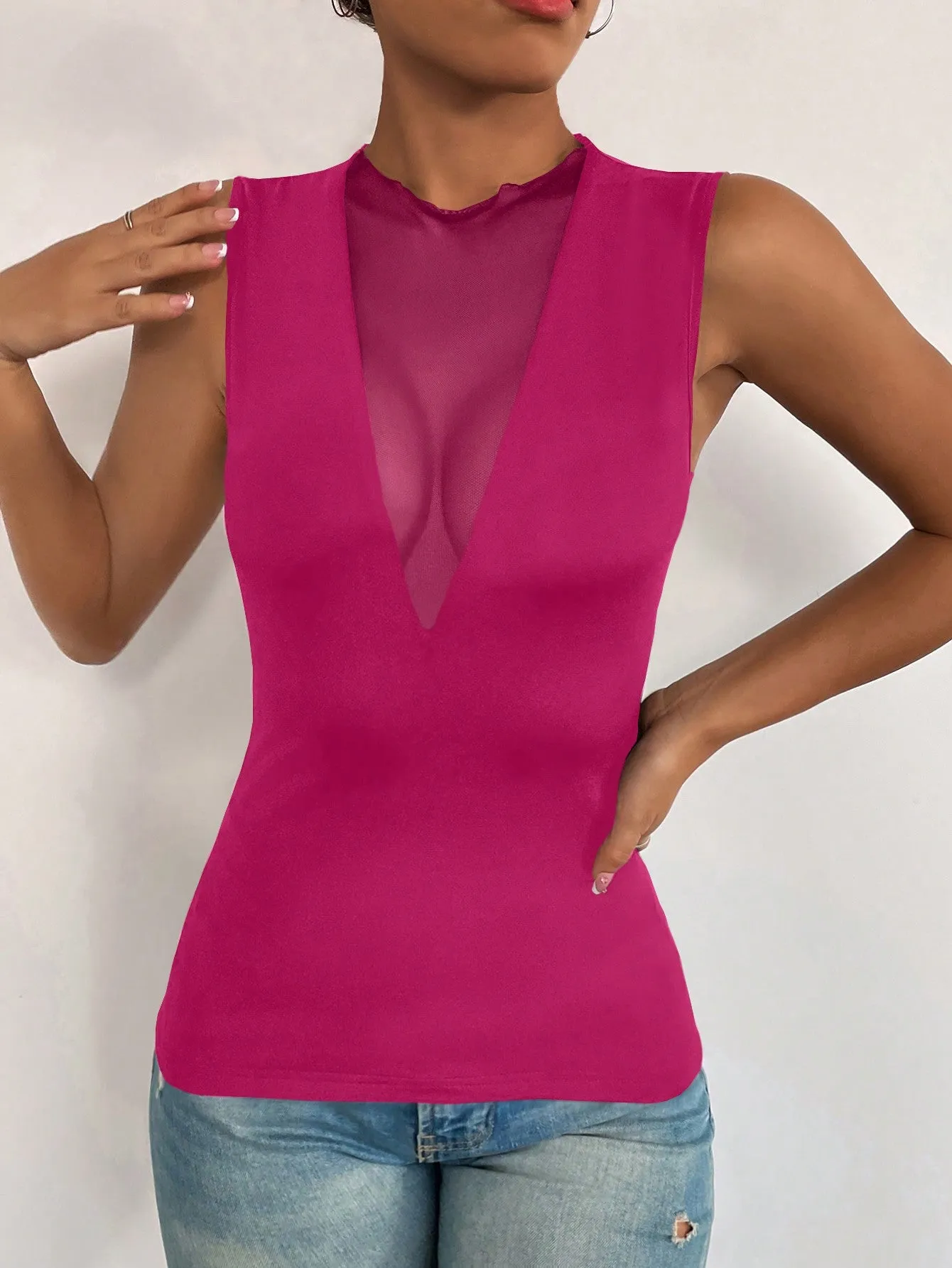 Privé Contrast Mesh Tank Top