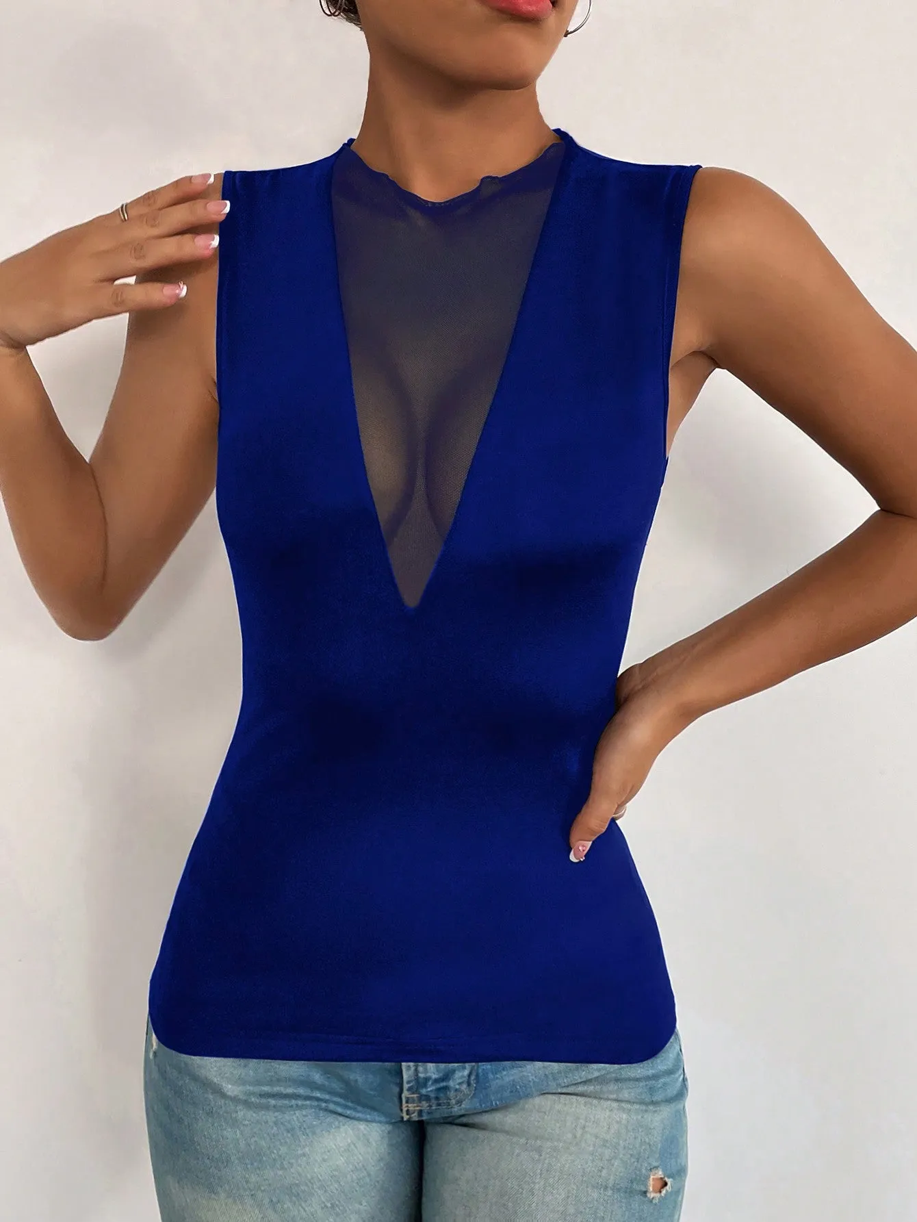 Privé Contrast Mesh Tank Top