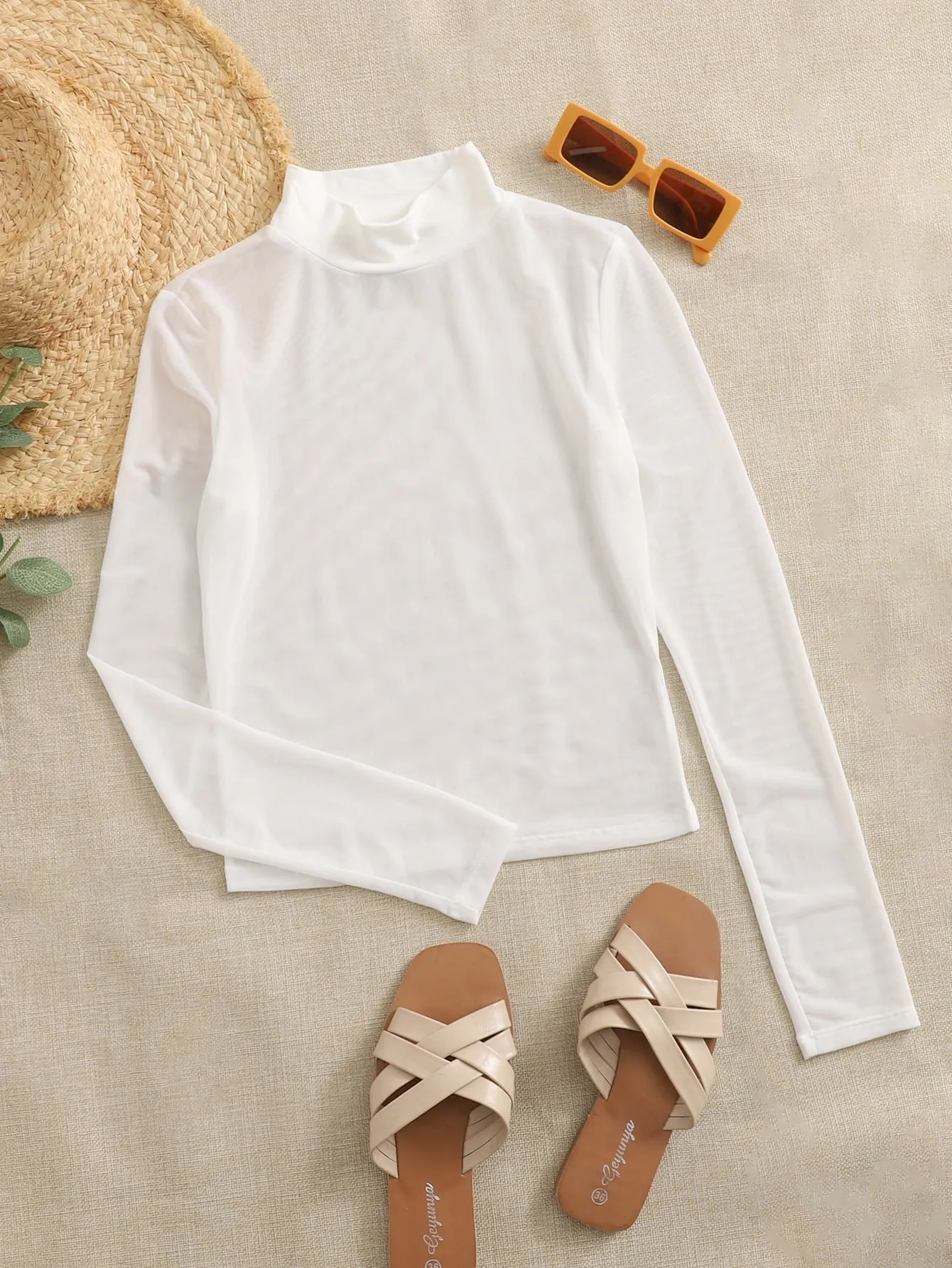 Privé Mock Neck Mesh Top Without Bra