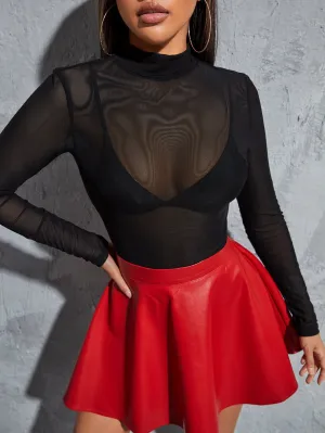 Privé Mock Neck Mesh Top Without Bra