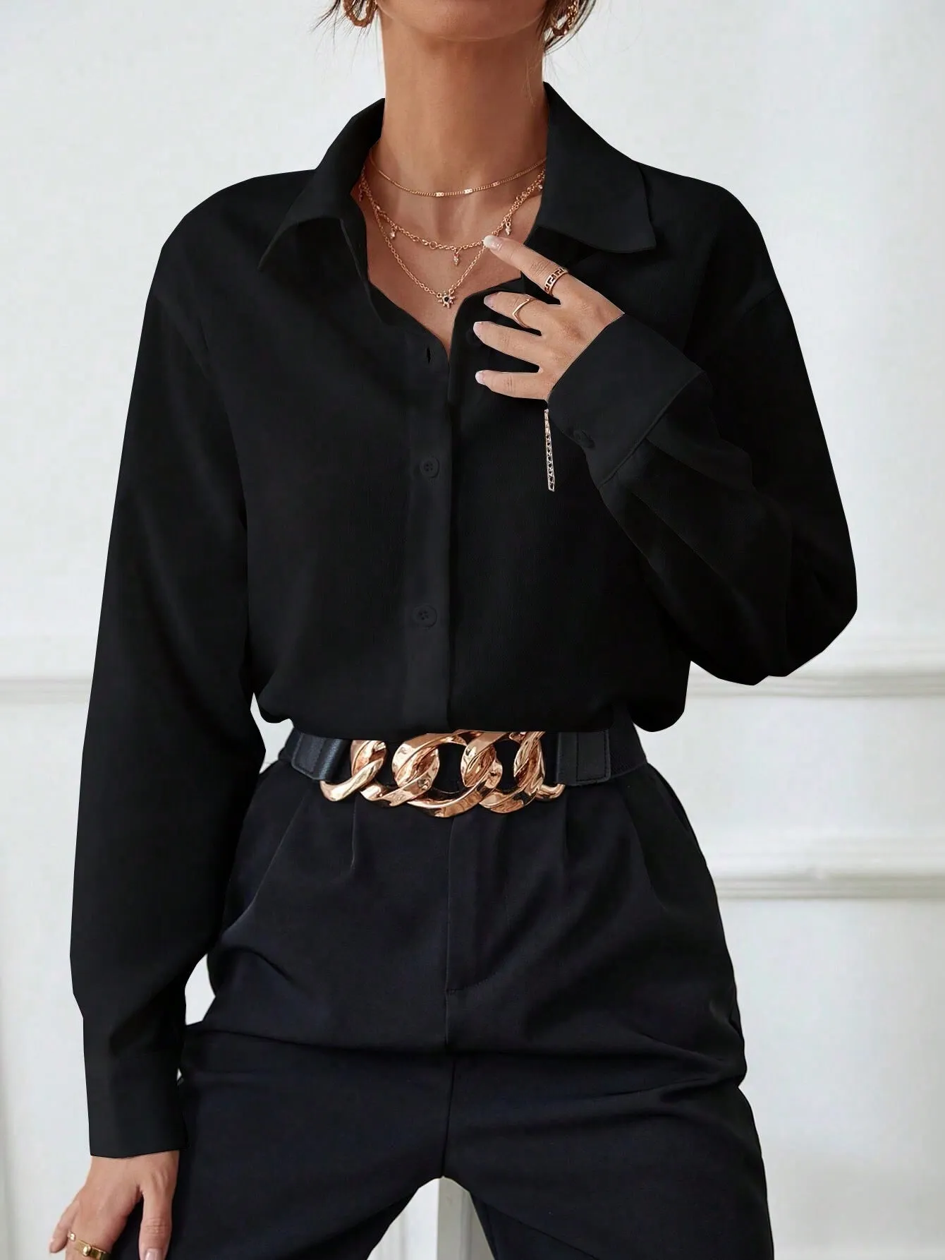 Privé Solid Button Front Shirt