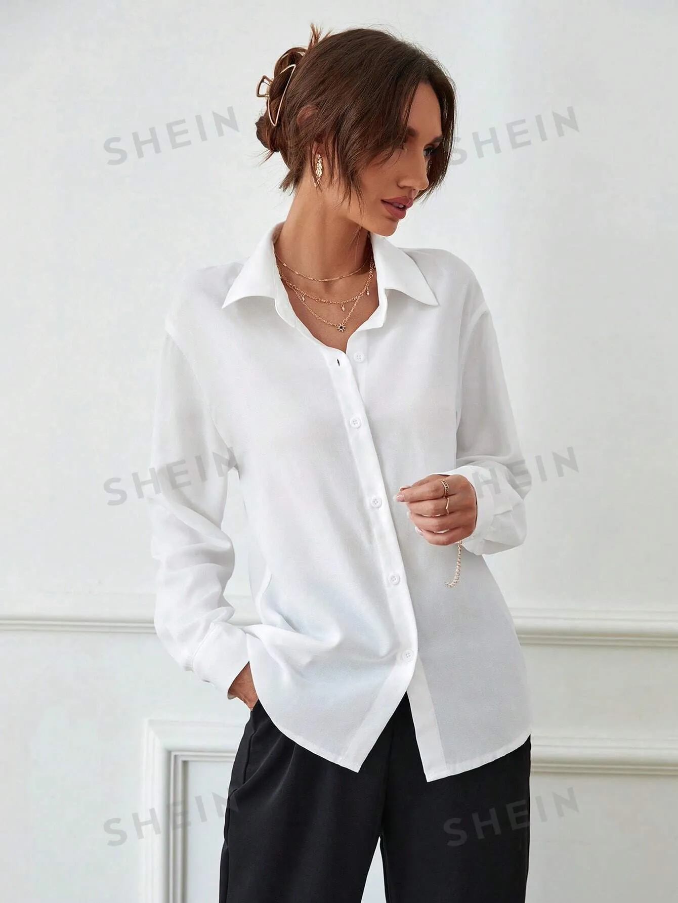 Privé Solid Button Front Shirt