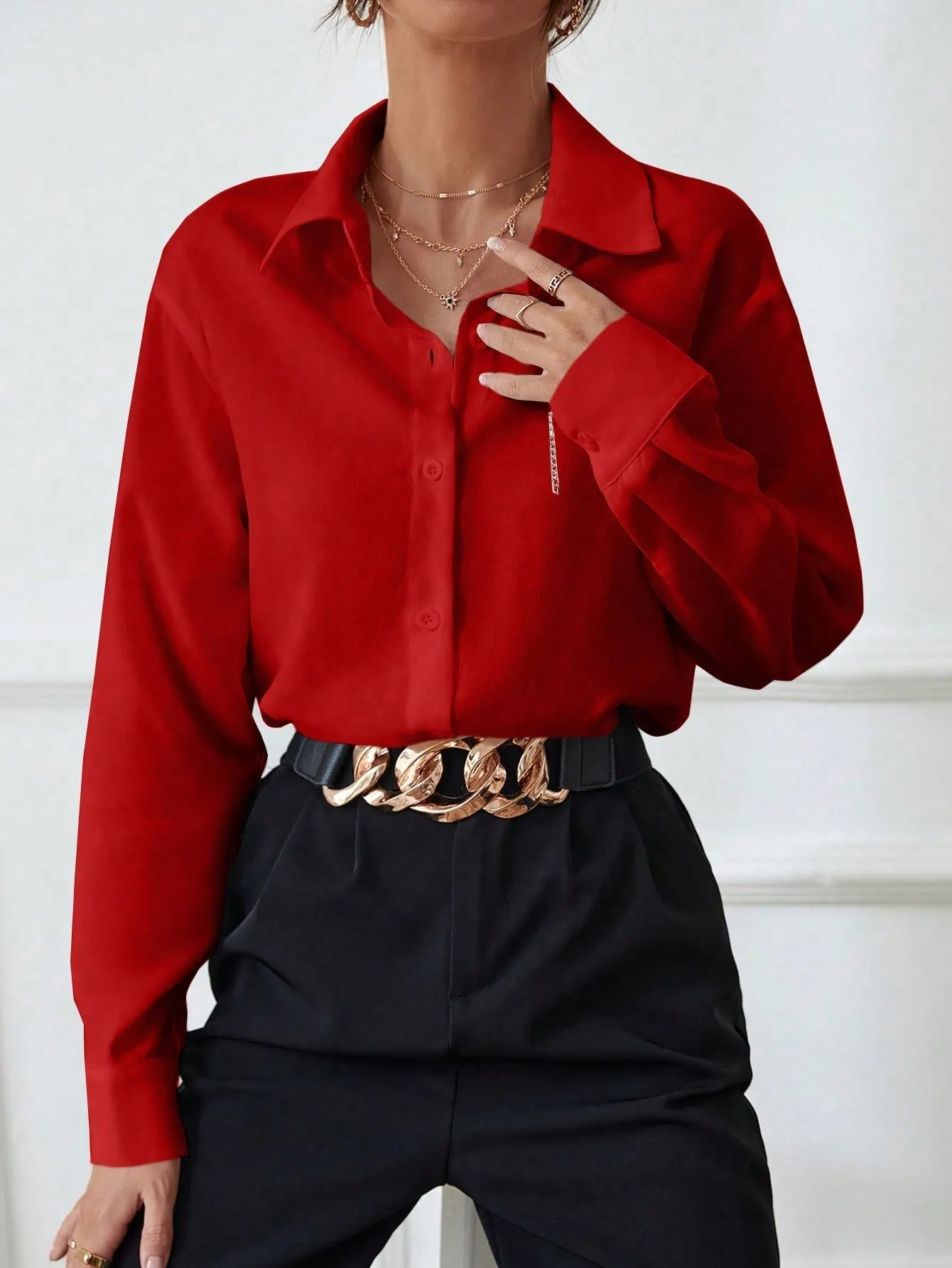 Privé Solid Button Front Shirt
