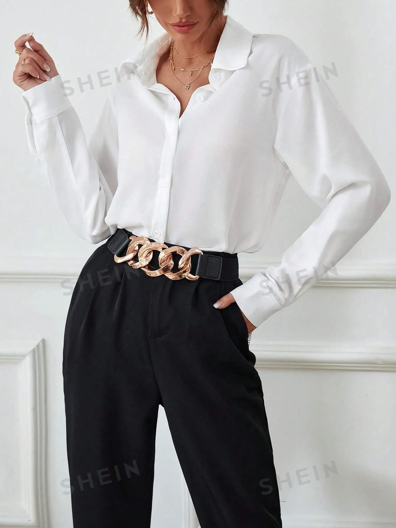 Privé Solid Button Front Shirt