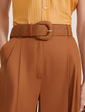 Raffia high-waist Belt - Tobacco