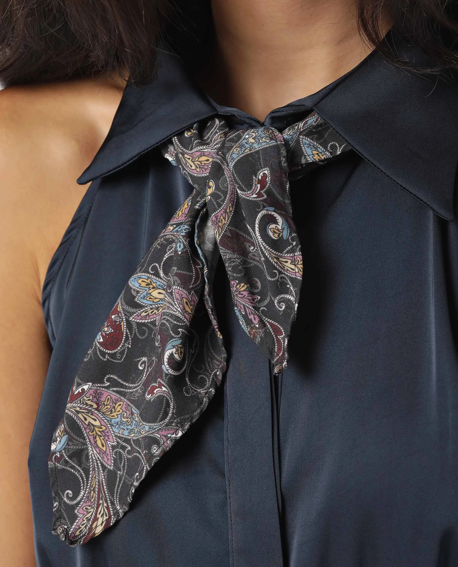 Rareism Women Linda Black Scarf Cotton Silk Fabric