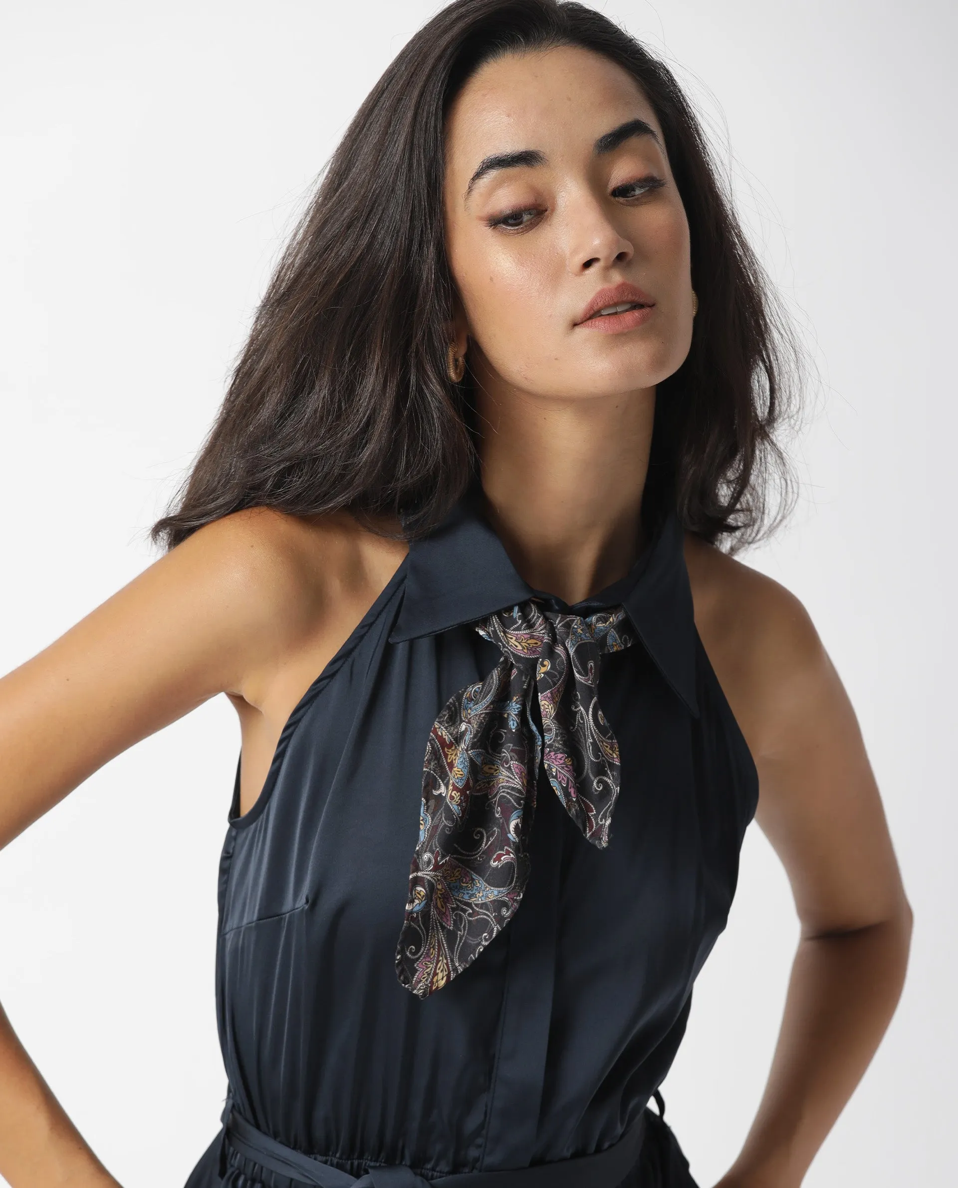 Rareism Women Linda Black Scarf Cotton Silk Fabric