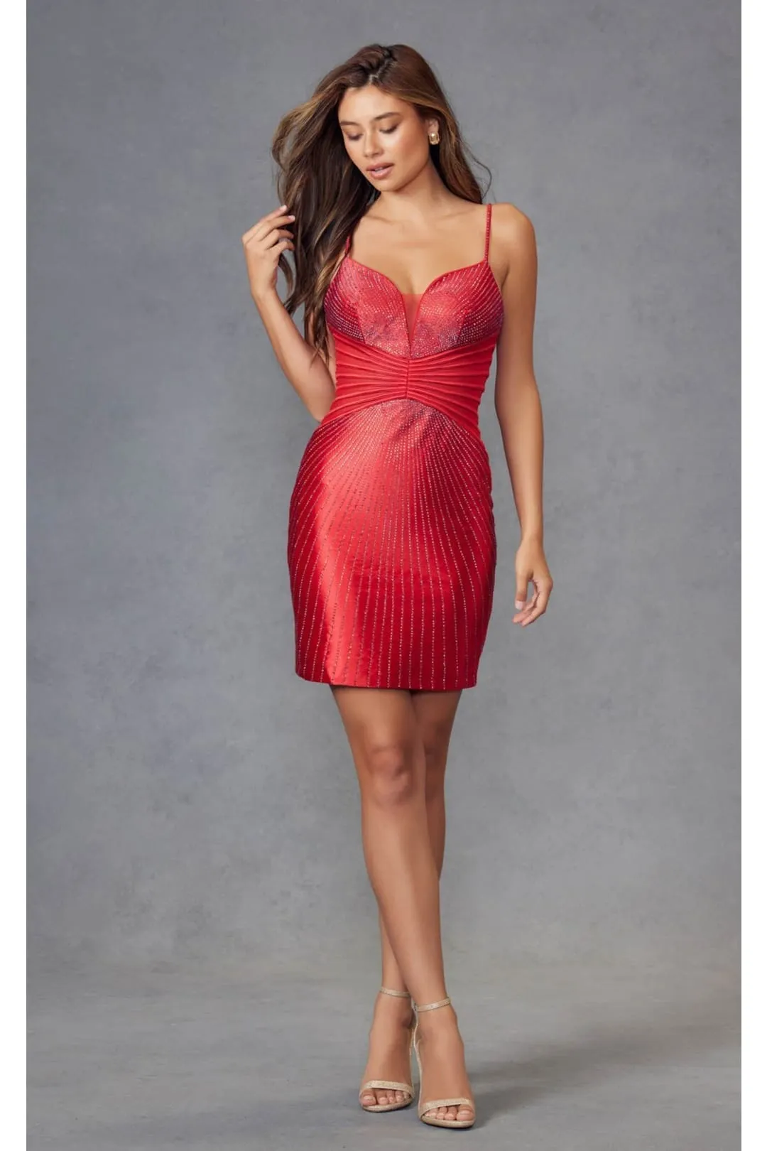 Red Bridesmaid Dresses-Inexpensive Heat Stone Short by Juliet JT911A